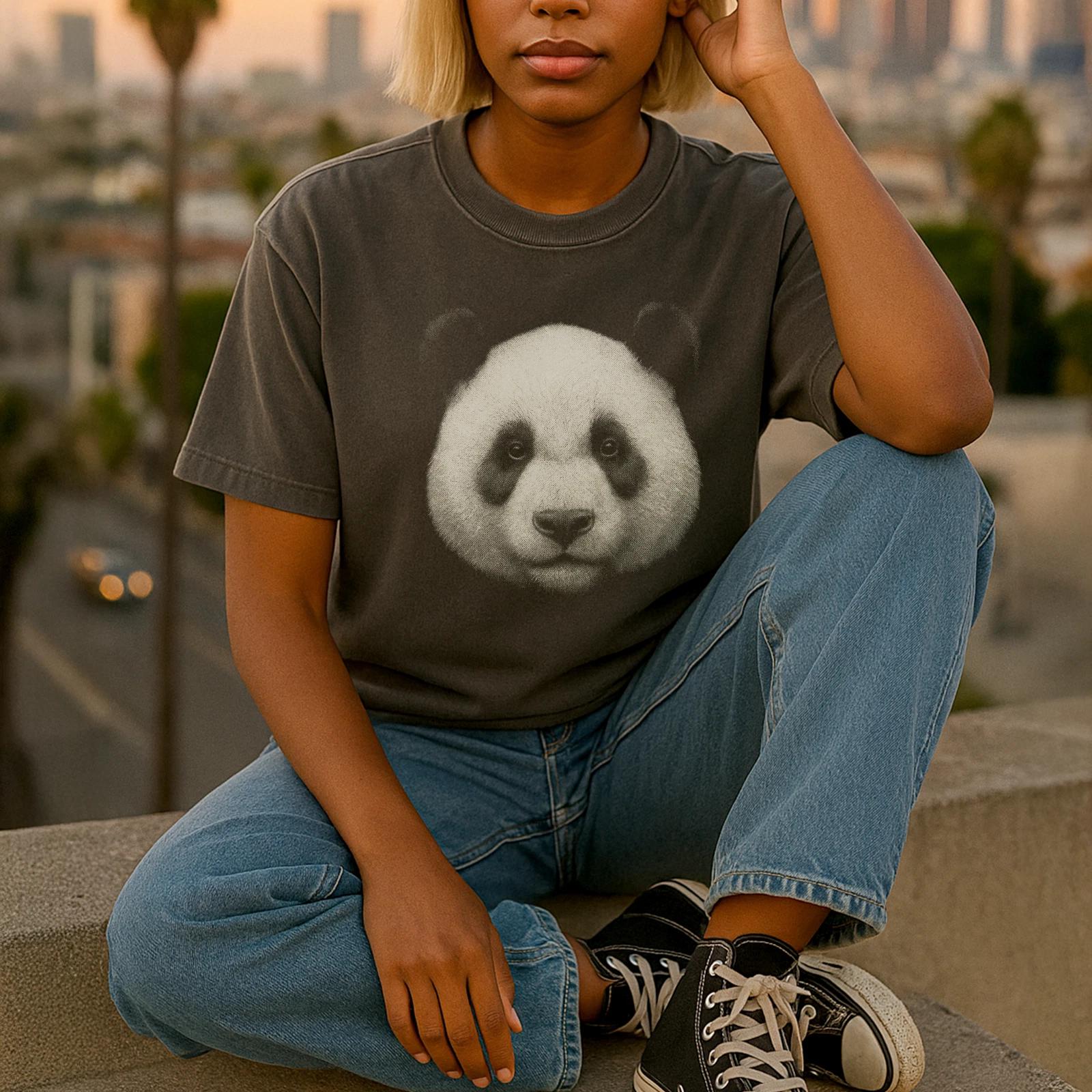 Panda T shirt, Face Garment-Dyed Tee, Cute Animal Tee, Eco-Friendly Apparel M
