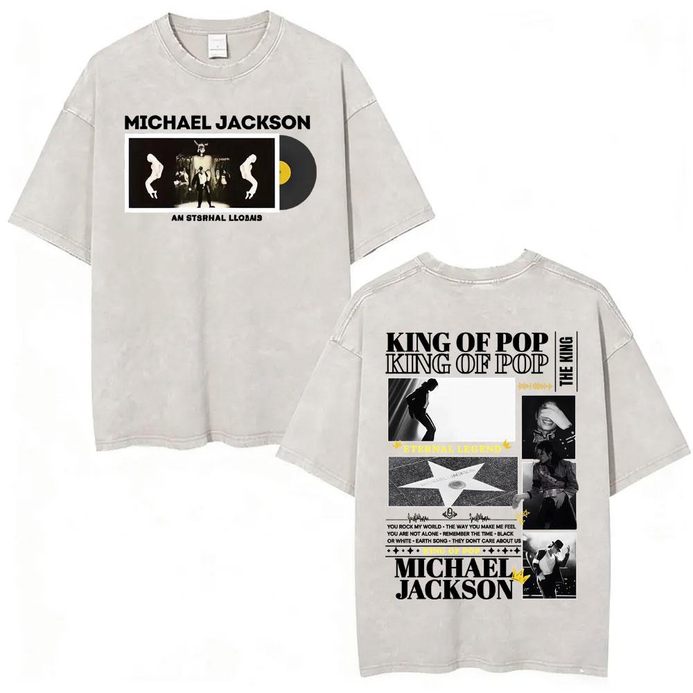 King of Pop Michael Jackson Tour Gewaschenes Vintage T-Shirt Herren Harajuku High Street T-Shirts Lässiges Baumwolle Übergroßes T-Shirt