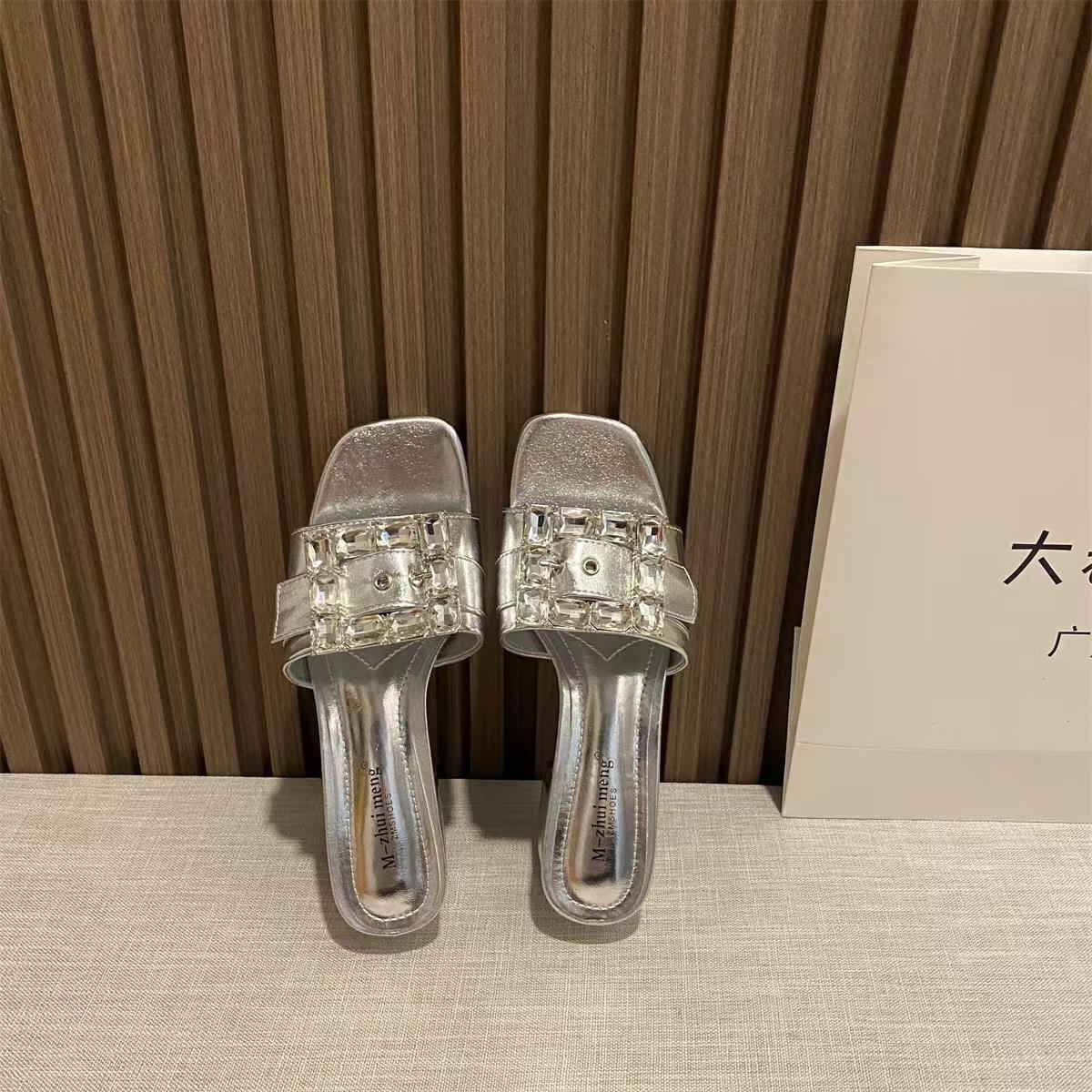 

Женские сандалии на плоской подошве, гламурные, со стразами, гламурные, синие, джинсовые, летние, уличные тапочки, повседневная женская обувь 35