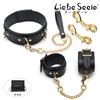 Liebe Seele SM goods collar and handcuffs black set genuine leather high quality cosplay x gold (black hardware)