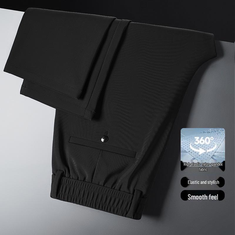 Men's Elastic Milk Silk Fleece-lined Business Casual Pants for Autumn/Winter