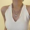 Colar com laço de amor duplo empilhado, estilo frio, nicho, hip hop, babes, corrente de pescoço, acessórios de colar de aço de titânio, maré feminina