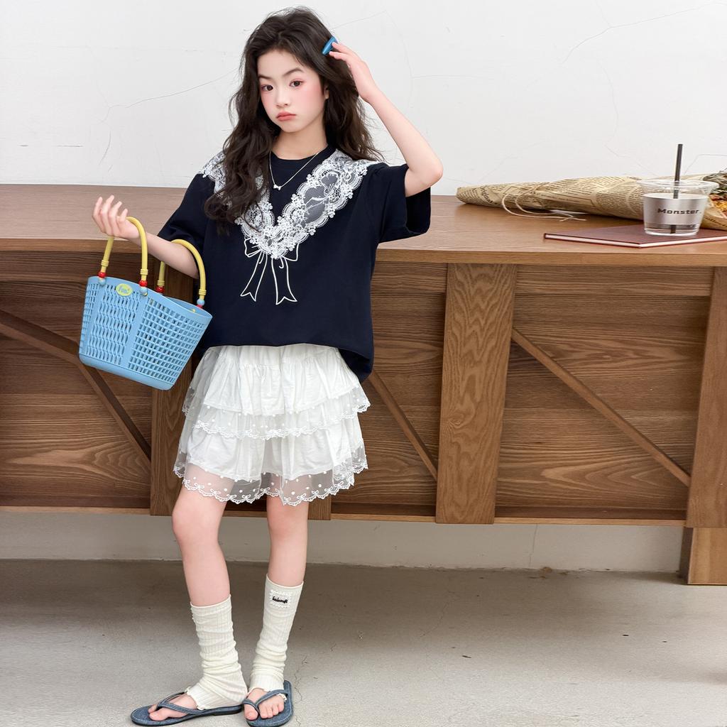 Girls' skirt set summer two-piece set 2026 new children's shawl T-shirt gauze skirt sweet summer clothes