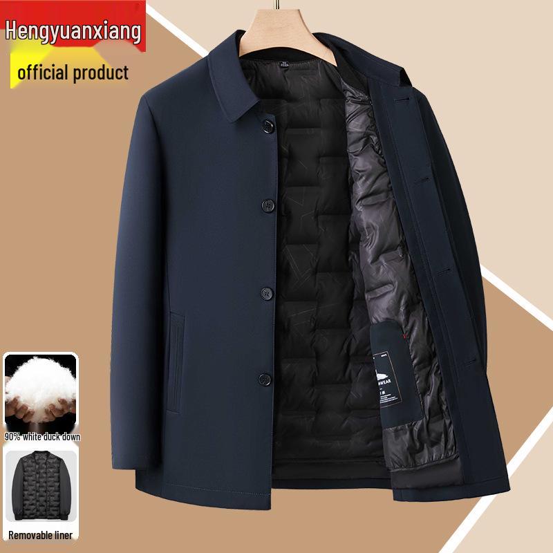 

Hengyuanxiang Men s Warm Detachable Liner Down Jacket - Middle-Aged & Elderly Buttoned Outerwear 190/104A (3XL) for 165-180 lbs