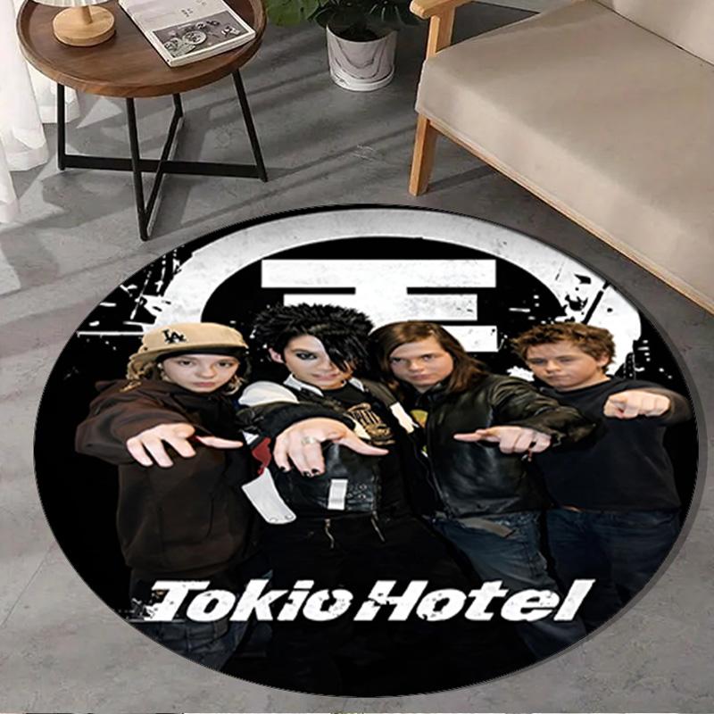 1PC Tokio Band Portrait With Caps Round Rug, Non-slip Chair Mat, Home Decor, Circle Carpet Perfect for Office, Bedroom, Living Room,Christmas Gift