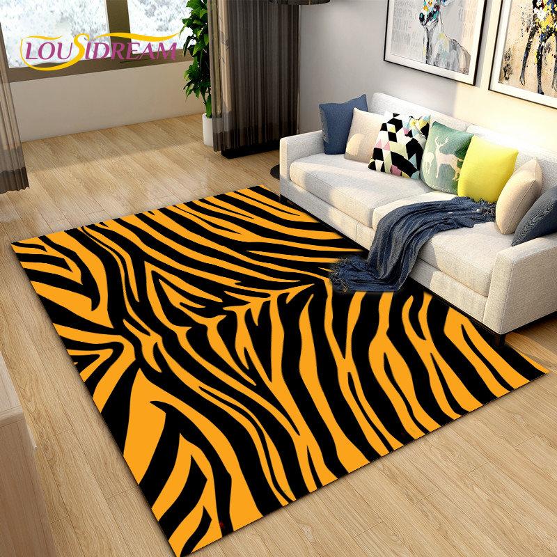 3D Stripe Tiger Print Pattern Area Rug Large,Carpet Rug for Living Room Bedroom Kitchen Doormat Decoration, Non-slip Floor Mat