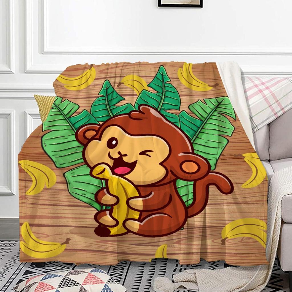 Cute Monkey Pattern digital-printed polyester Bedroom velvet flannel soft sofa cover blanket Fleece soft cover blankets for beds