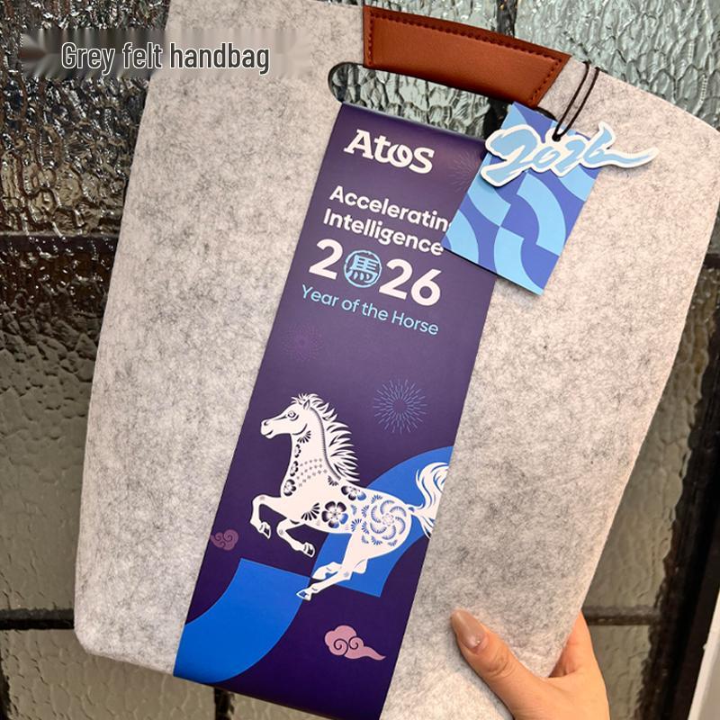 

2026 Year of the Horse Grey Felt Tote Bag - Company Anniversary Customer Appreciation Gift.