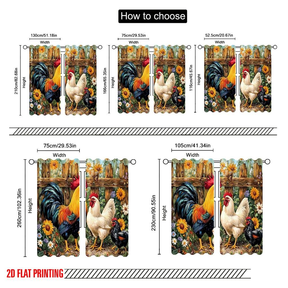 2pcs,2D Plane Printing Curtain Fabric Farm Flock Harmony Versatile 100% Polyester (without Rod) Holiday Use for Bedroom Living