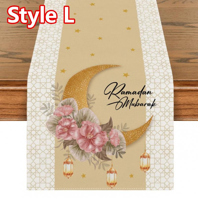 

2025 New Ramadan Linen EID Mubarak Tablecloth Heat Insulation Anti-slip Table Cover Moon Table Runner Gifts Ramadan Decorations
