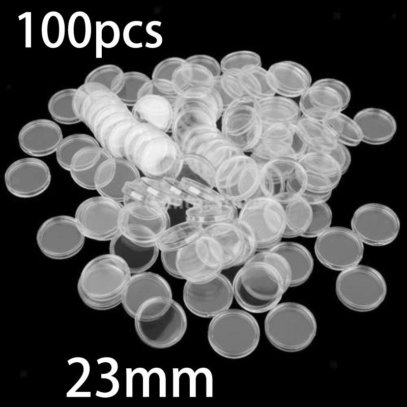 

100pcs 23mm Coin Capsule Case Coin Holder Transparent Round Plastic Coin Container Storage Case Box High transparency coating China Mainland