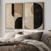 2 Frameless Retro Geometric Abstract Japanese Wall Art Posters Canvas Printing Black Beige Simple Living Room Modern Home Decor