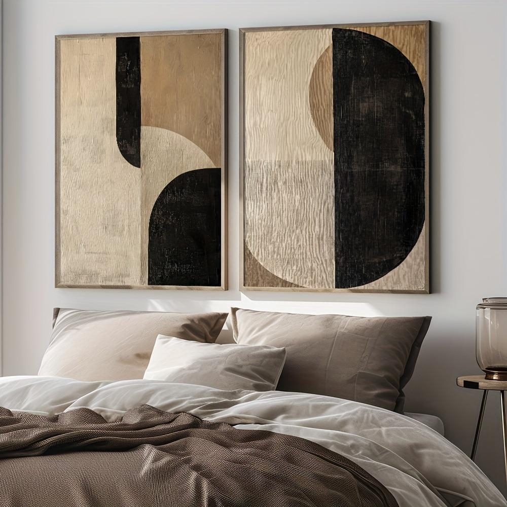 2 Frameless Retro Geometric Abstract Japanese Wall Art Posters Canvas Printing Black Beige Simple Living Room Modern Home Decor