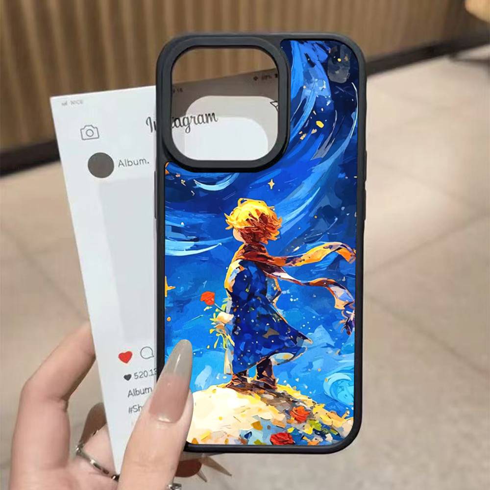 Oil Painting The Little Prince Black Silicone Hard Plastic Phone Case For Iphone 17 Air 16 15 14 13 12 11 Pro Max PC+TPU Cover