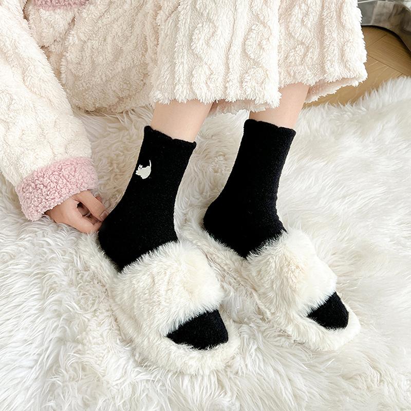 Chaussettes Super Douces en Polaire Vison Chat Mignon Pour Femmes Hiver Chaud Confortable Poilu Vison Collants Épaissies Peluche Chaud Sommeil Maison Chaussettes Moelleuses