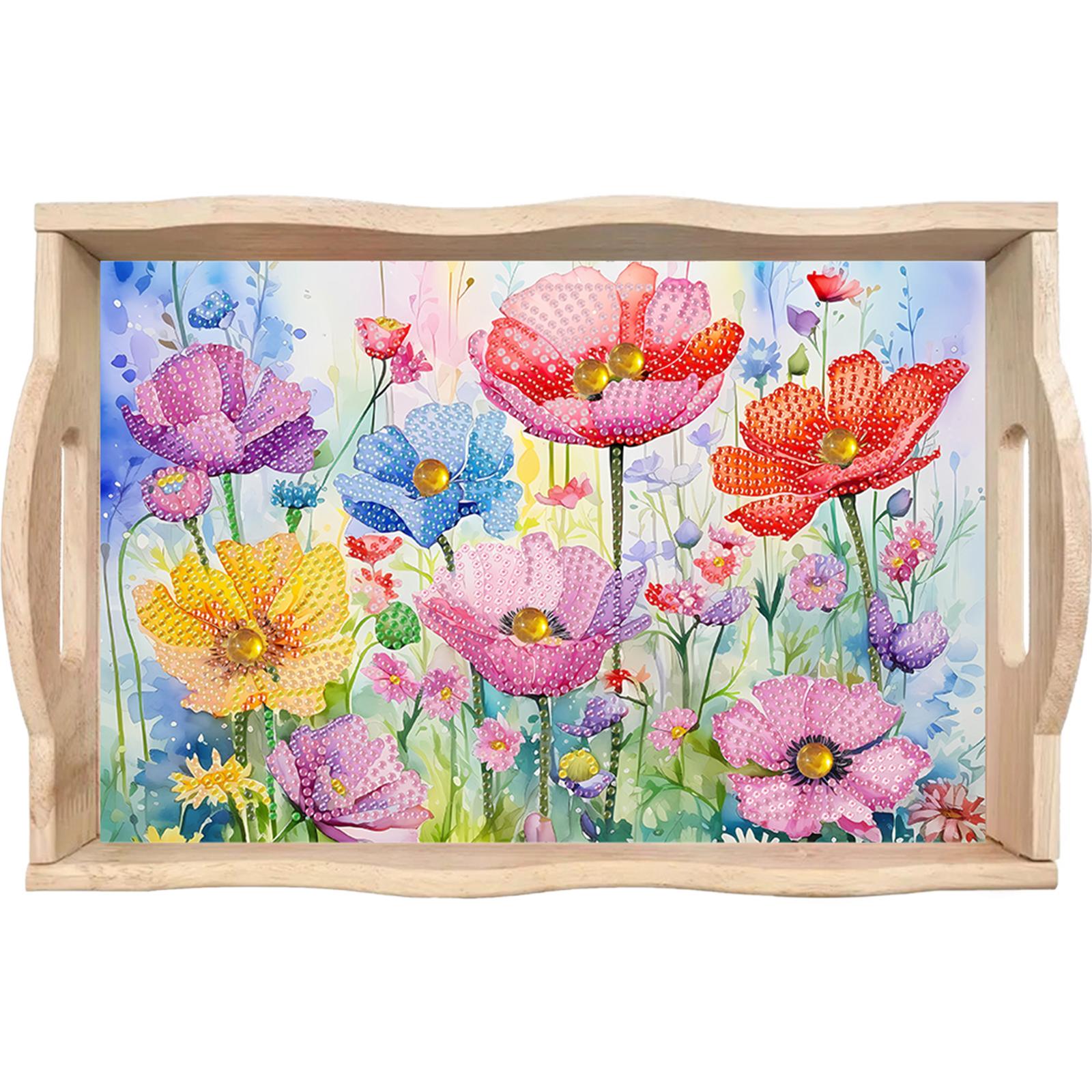 

Diamond Painting Wooden Tray with Handle Diamond Art Painting Wooden Serving Tray Serving Platter for Home Dining and Parties
