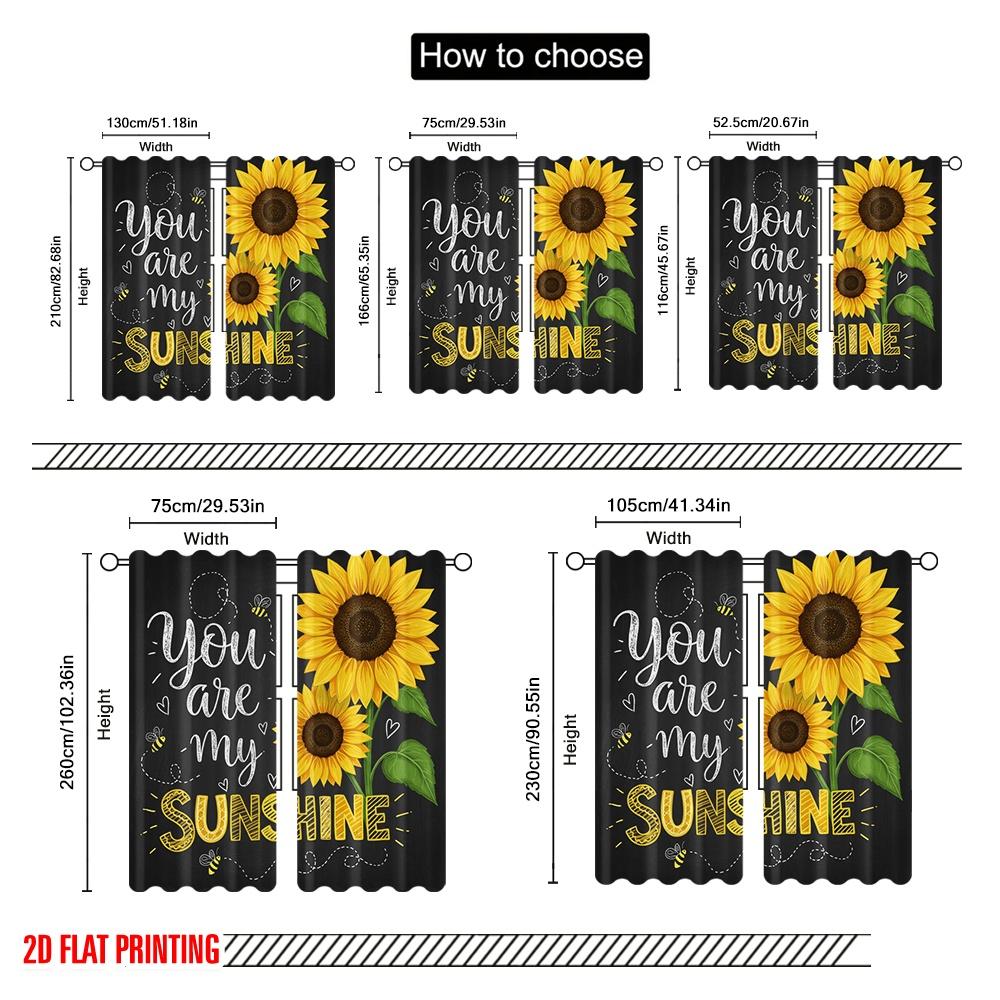 2pcs 2D Flat Printing Drapes Sunflower You Are My Sunshine Polyester Without Electricity All Season Party & Holiday Decor