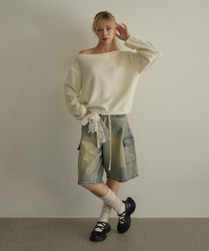 5OML Monggle Off-Shoulder Knit (Ivory)