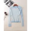 Foreign Trade Original Order Round Neck Long Sleeve Knit Women Autumn and Winter New Stripe Slim Fit Slimming Bottoming Shirt Top