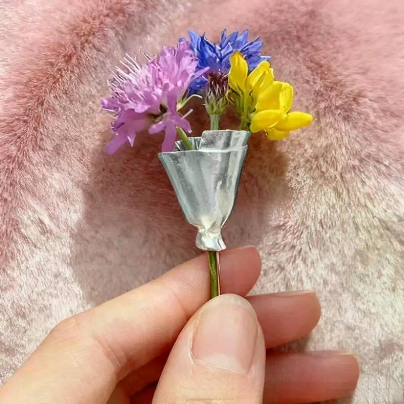 1Pz Spilla Fioriera Vintage Elegante Vaso Spilla Metallica per Donne Piccole Spille Fiore Fascino Gioielli Accessori Regali