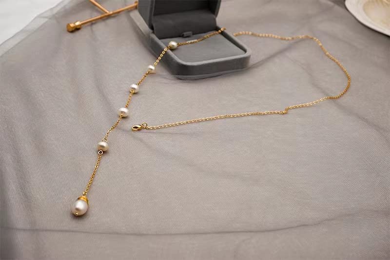 Long Necklace for Long Natural Pearl Pearl Sweater Slide Jewelry [UOUHAIO] Women, Fashion, Women's Necklace, Y-shaped Pearl, Necklace, Chain,