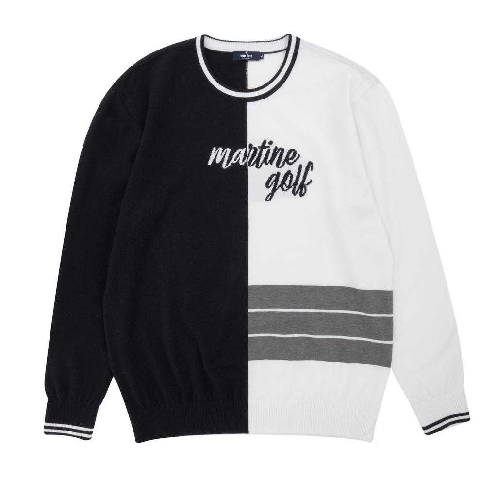MARTINE GOLF Half&Half Color Block Knit Sweater_White (Men)