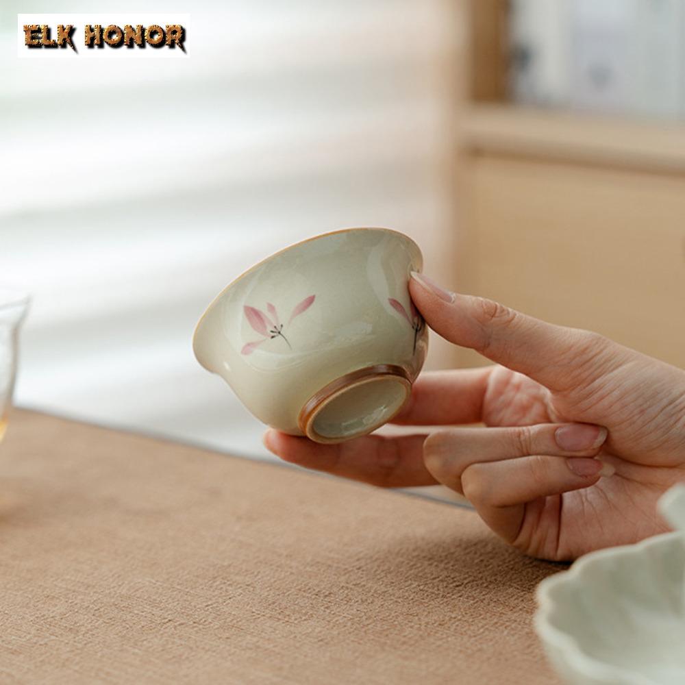 2 Stück/Set Rein handbemalt Rosa Orchidee Teetasse Pflanze Asche Druck Handbecher Puer Teeschale Verbrühschutz Meistertasse Chazhan Teeset 75ml