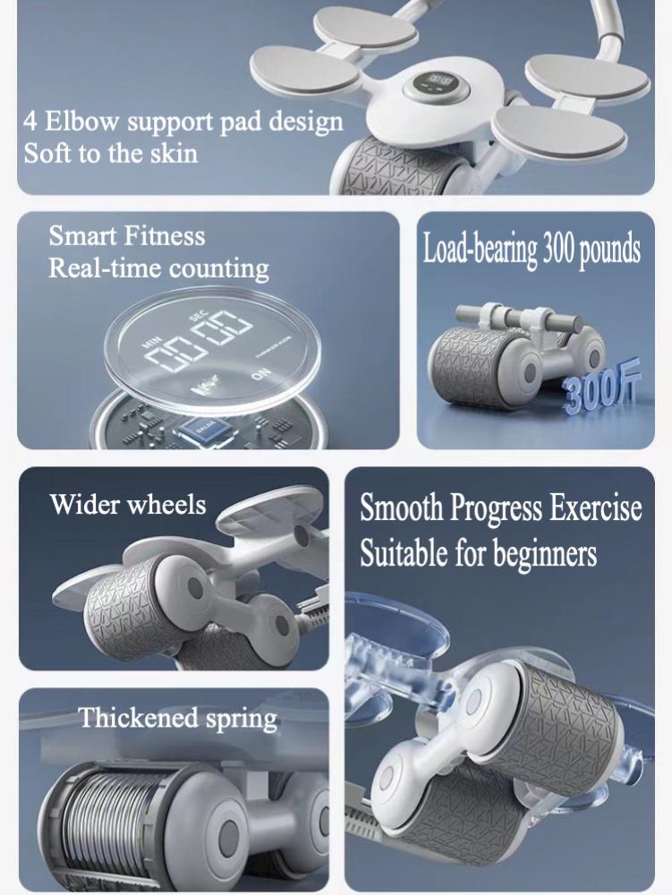 Abdominal Wheel Automatic Rebound Double Elbow Brace Abdominal Curls Exercise Abs Fitness Equipment for Home Use Men and Women Fitness Equipment