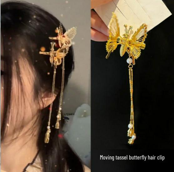 Korean Ancient Style Flapping Butterfly Tassel Hair Clip & Hairpin