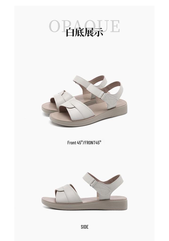 Red Dragonfly Women's Summer Casual Genuine Leather Sandals - Soft Sole Flat Bottom for Middle-Aged and Elderly.