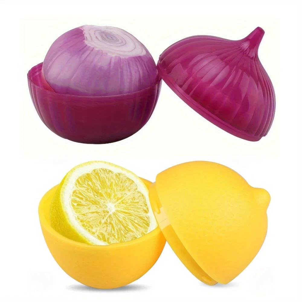 1pc Food Savers, Lemon & Onion Shaped, Multipurpose, Freezer Safe, Flip Top, Hand Wash, Durable plastic storage containers