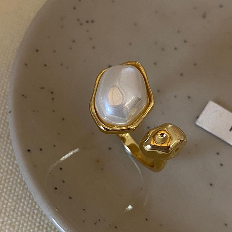 Irregular Baroque Imitation Pearl Rings for Women Gold Adjustable Rings Korean Fashion Jewelry Party Luxury Accessory
