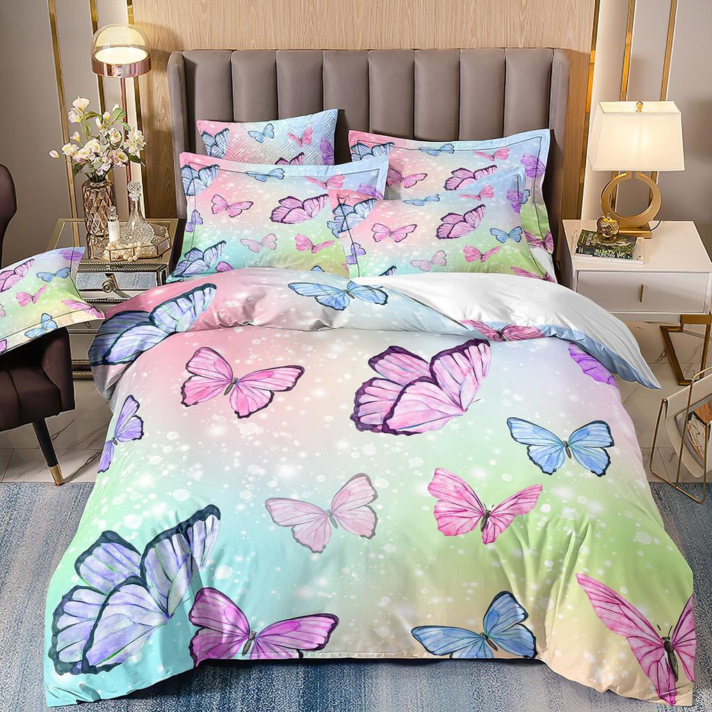 Butterfly Flower 3D Digital Printing Three-Piece Rose Quilt Cover