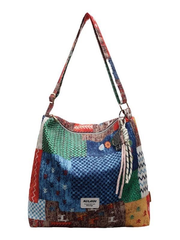 Bohemian Fashion Reusable Fabric Shoulder Bag With Zipper Closure For Work