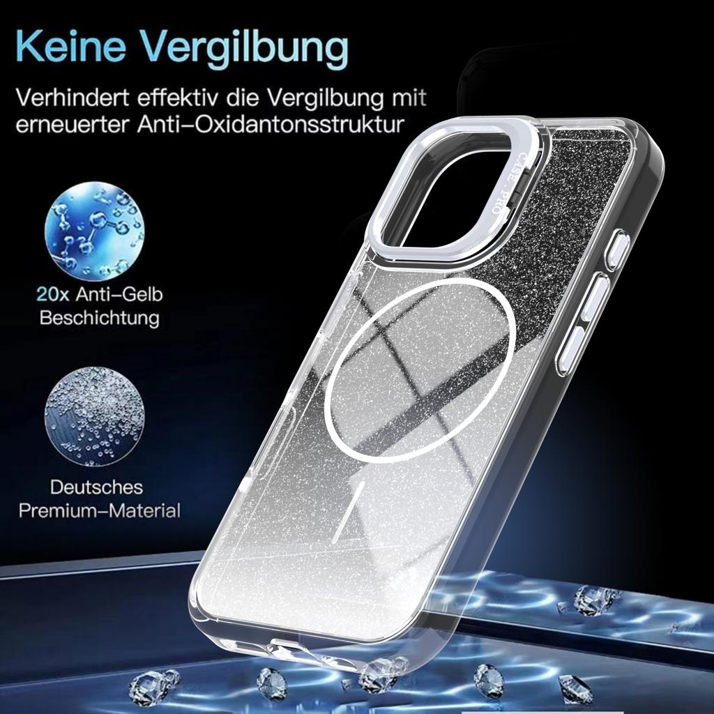 For iPhone 16 Magnetic Case Gradient Glitter Shockproof TPU PC Phone Cover Compatible with MagSafe