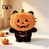 Morbido Arredo Autunnale Halloween Zucca Peluche Cuscino con Orecchie e Artigli di Gatto, Coperta Accogliente per Divano Arancione Peluche Animale Cuscino per Divano,