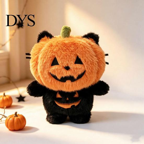 Morbido Arredo Autunnale Halloween Zucca Peluche Cuscino con Orecchie e Artigli di Gatto, Coperta Accogliente per Divano Arancione Peluche Animale Cuscino per Divano,