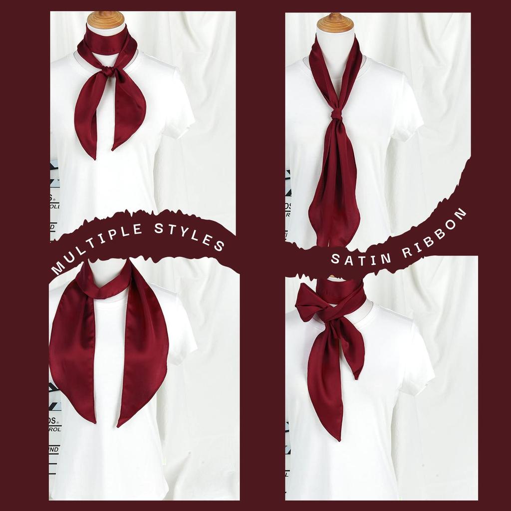 Women Satin Neck Scarf, Solid Color Thin Hair Tie Waistband