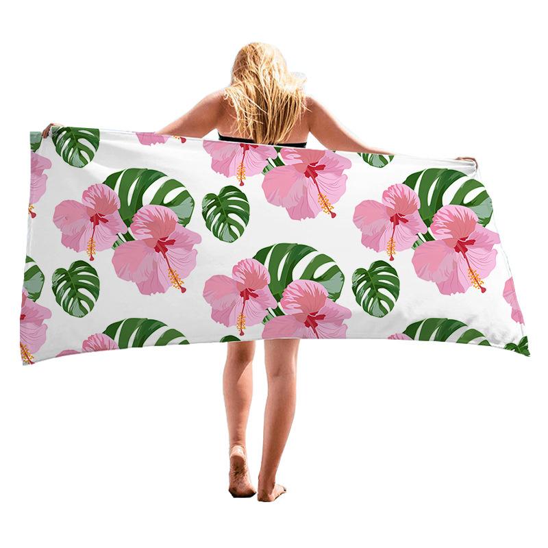 Tropical green plants flowers digital-printed polyester Superfine fiber double-sided fleece Beach vacation bath beach towel