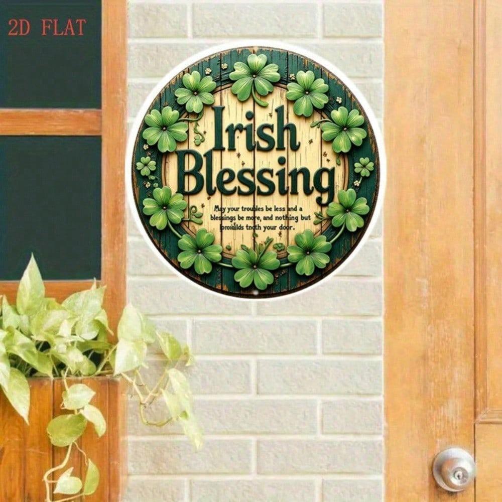 Handcrafted Irish Blessing Sign, Flat Aluminum Wall Decor with Clover Floral Design, Lightweight Gift