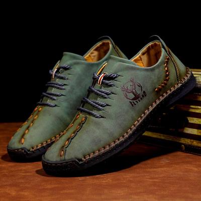 Popular Plus Size Men's Handmade Leather Casual Shoes - Breathable for Spring & Autumn