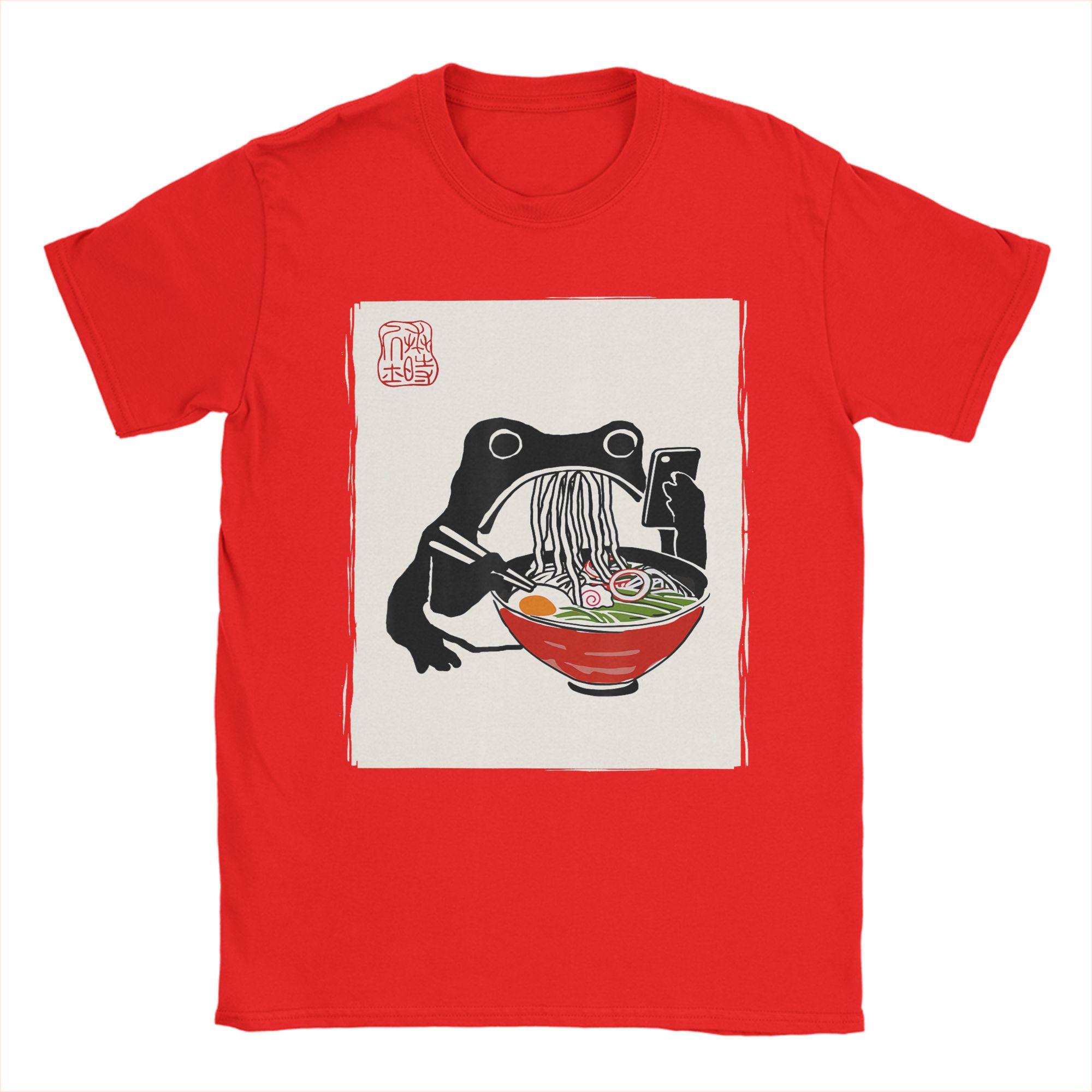 Men Funny Grumpy Frog Ramen Kawaii Ink Painting Japanese T Shirt  Cotton Clothing Funny Short Sleeve Round Collar Tees TShirts S