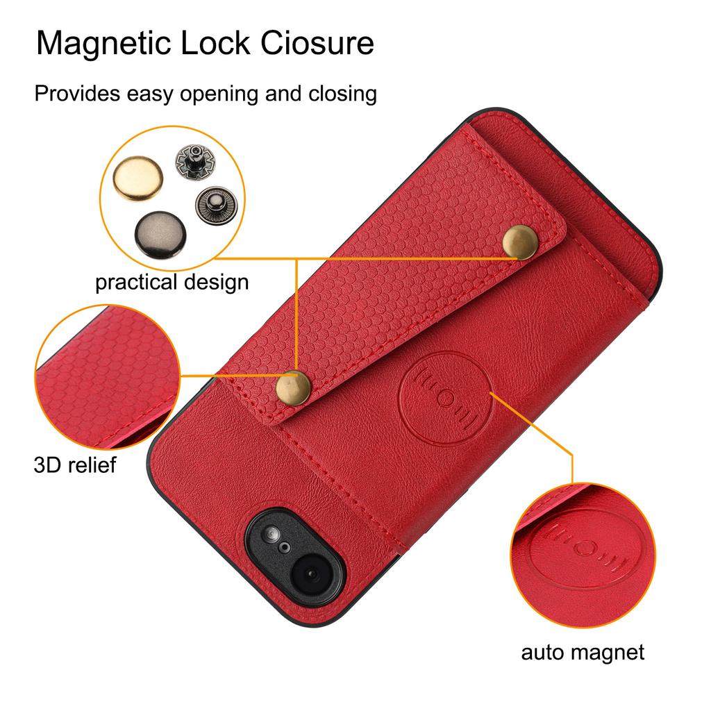 For iPhone 16e Case with Card Slots Kickstand Leather+TPU Phone Cover