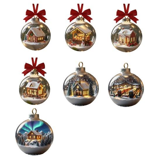 Juleanheng Scenekule Festlig Atmosfære Dekorasjon med Hus Inni Dekorativt Ornament