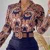 2024 Women's Digital Print Stand Collar Long Sleeve Top - European & American Style.