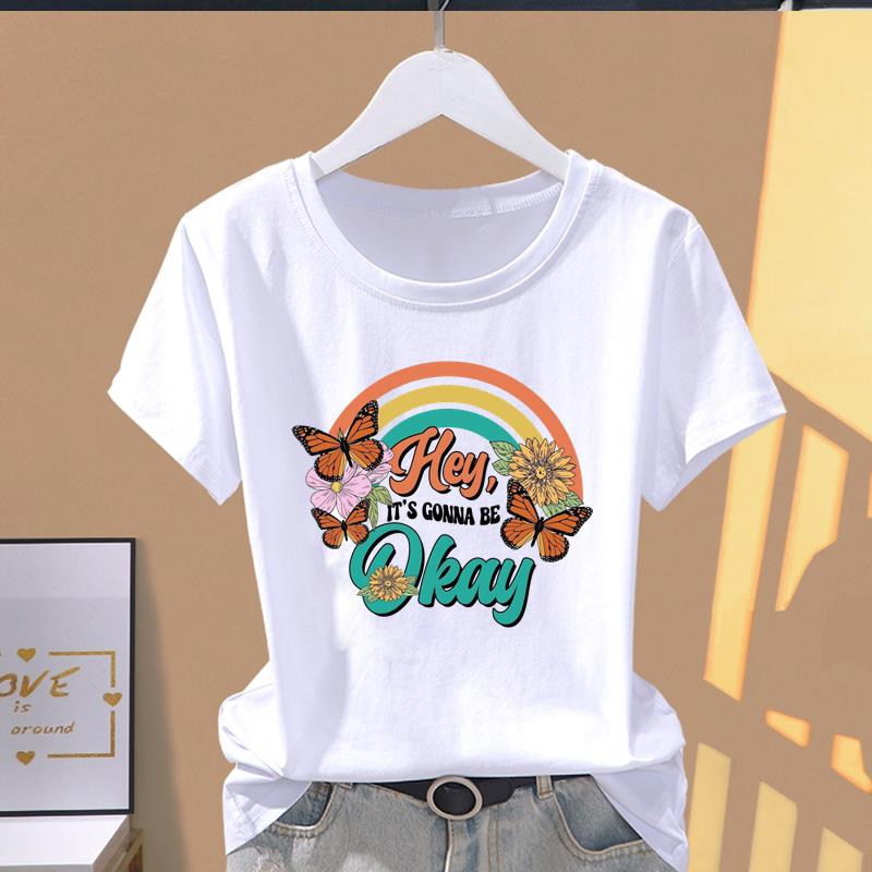 (Asian Size) sweet flower style T-shirts Female Casual Short Sleeve O-neck Fashion Graphic Tee Print Women's Top T Clothing