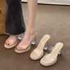 Transparent High Heels Women's Summer New Waterproof Table One-word Strap Super High Heel Slippers Crystal Heel Thick Heel Sandals Women's
