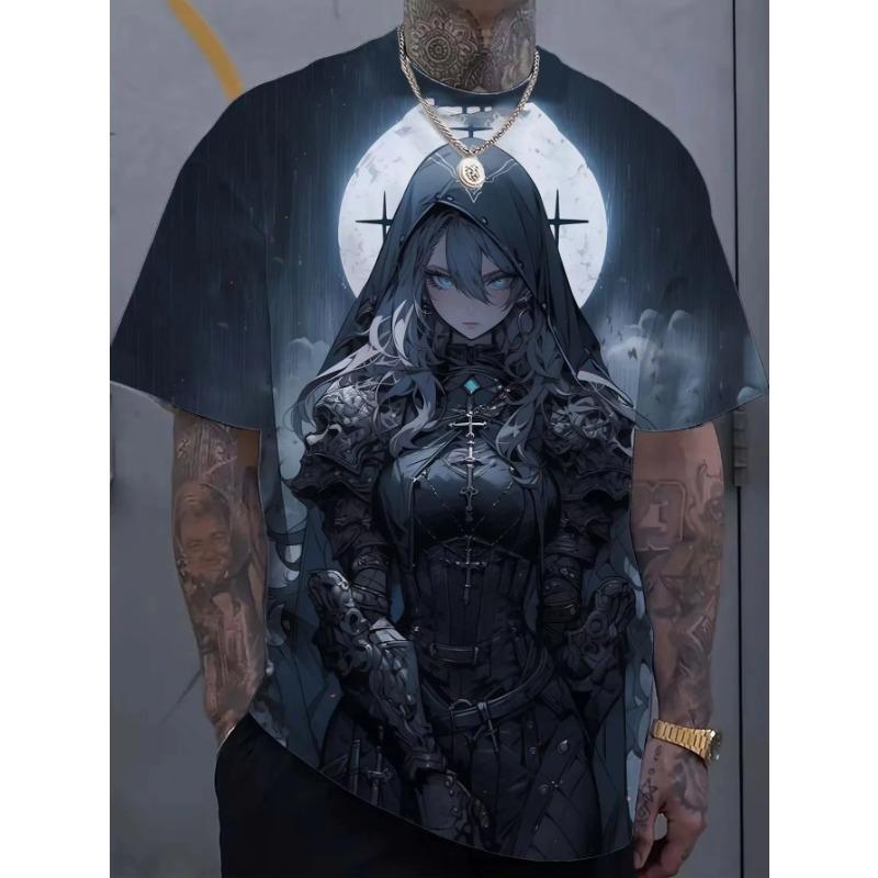 

Летняя футболка с круглым вырезом и 3D-принтом персонажа темного фэнтези, модная, повседневная, с короткими рукавами, мужская XS