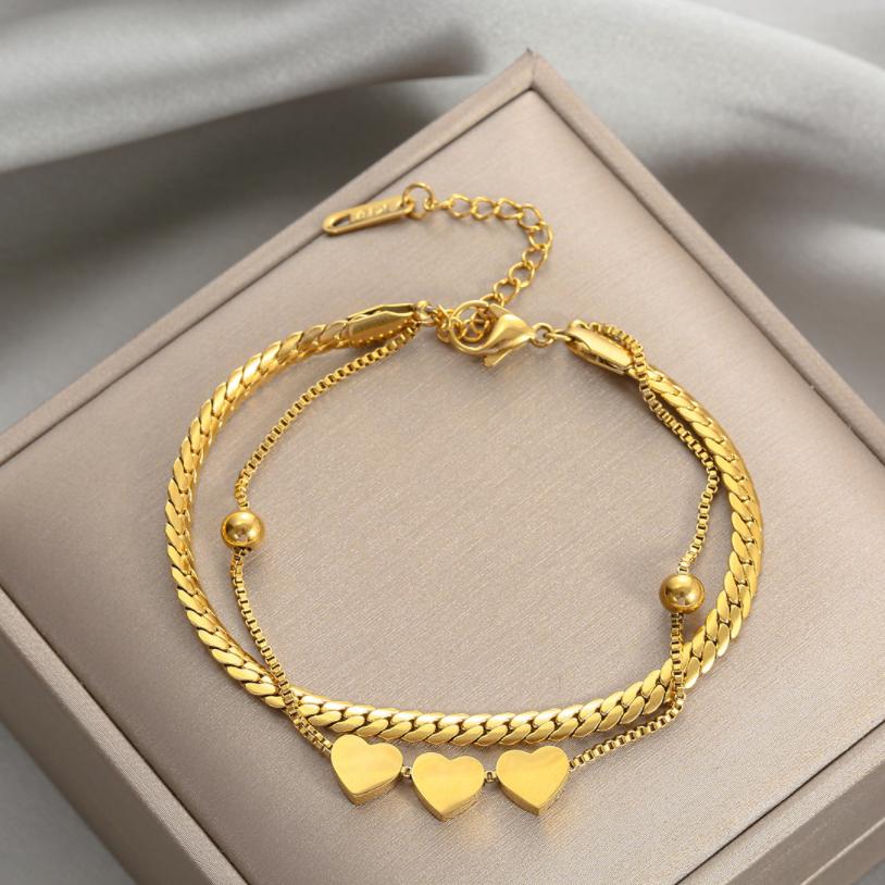 

Нержавеющая сталь 316L, новая мода, высококлассные ювелирные изделия, двухслойные браслеты с подвесками в форме сердца для влюбленных, толстые браслеты-цепочки для
