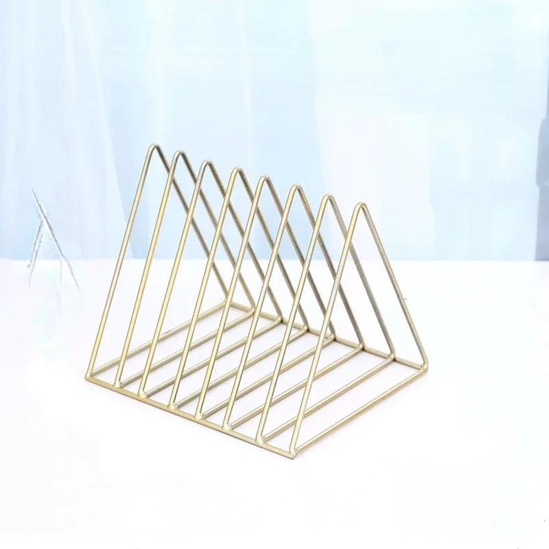 Nordic Wrought Iron Creative Triangle Bookshelf Iron Lp Record Rack Triangle Book Holder Magzine Desk Desk Storage Organizer